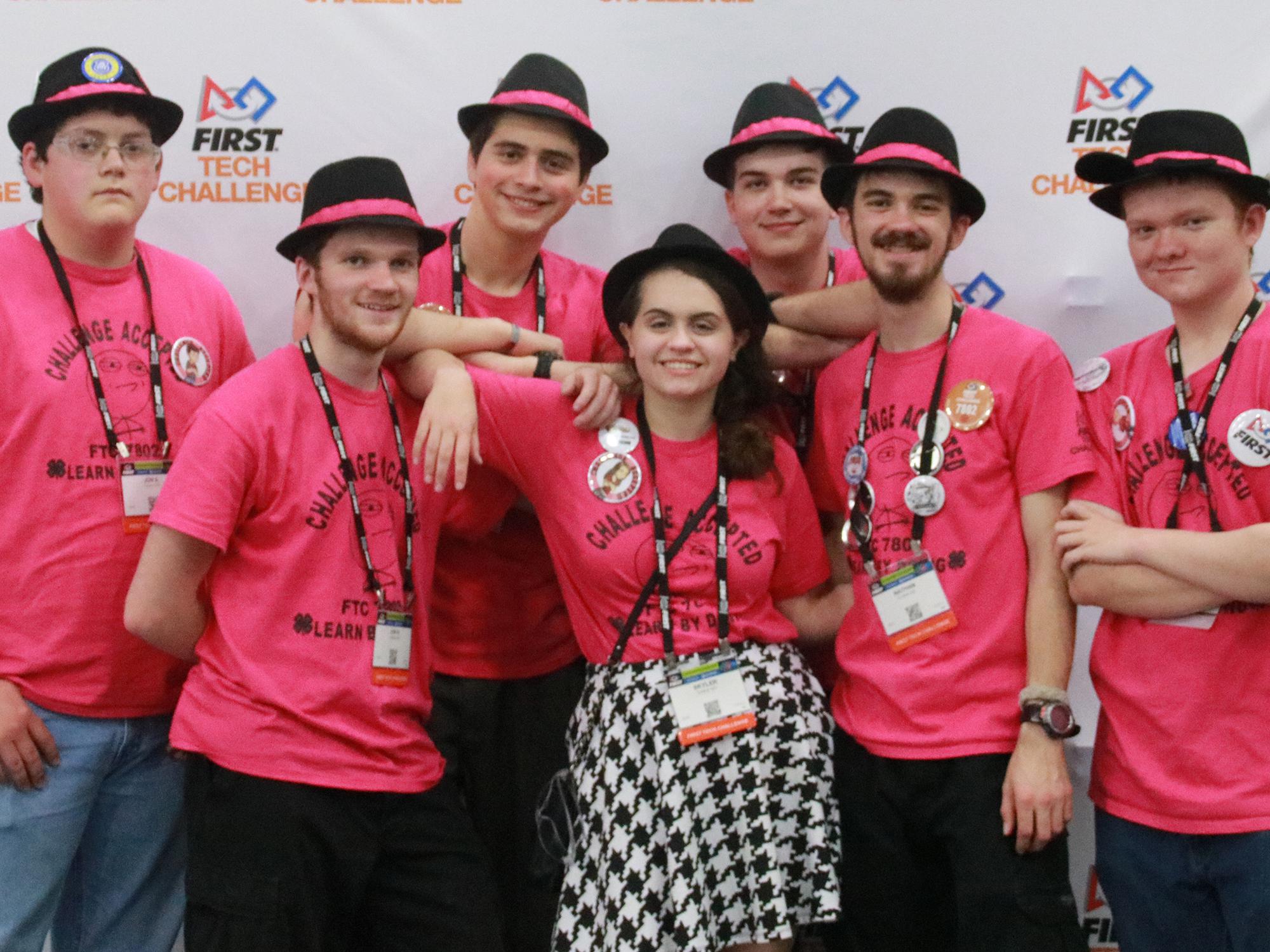 This north Mississippi robotics team, Challenge Accepted, took part in the world competition in Houston, Texas. Team members from DeSoto and Tate counties are Jon Shidler, left, Jon Rodgers, Zack Sahnger, Skyler Smith, Brandon Hess, Nathan Rodgers and Alex Turner. Members not pictured included Ella Douglas and Cade Holliday. (Submitted photo)