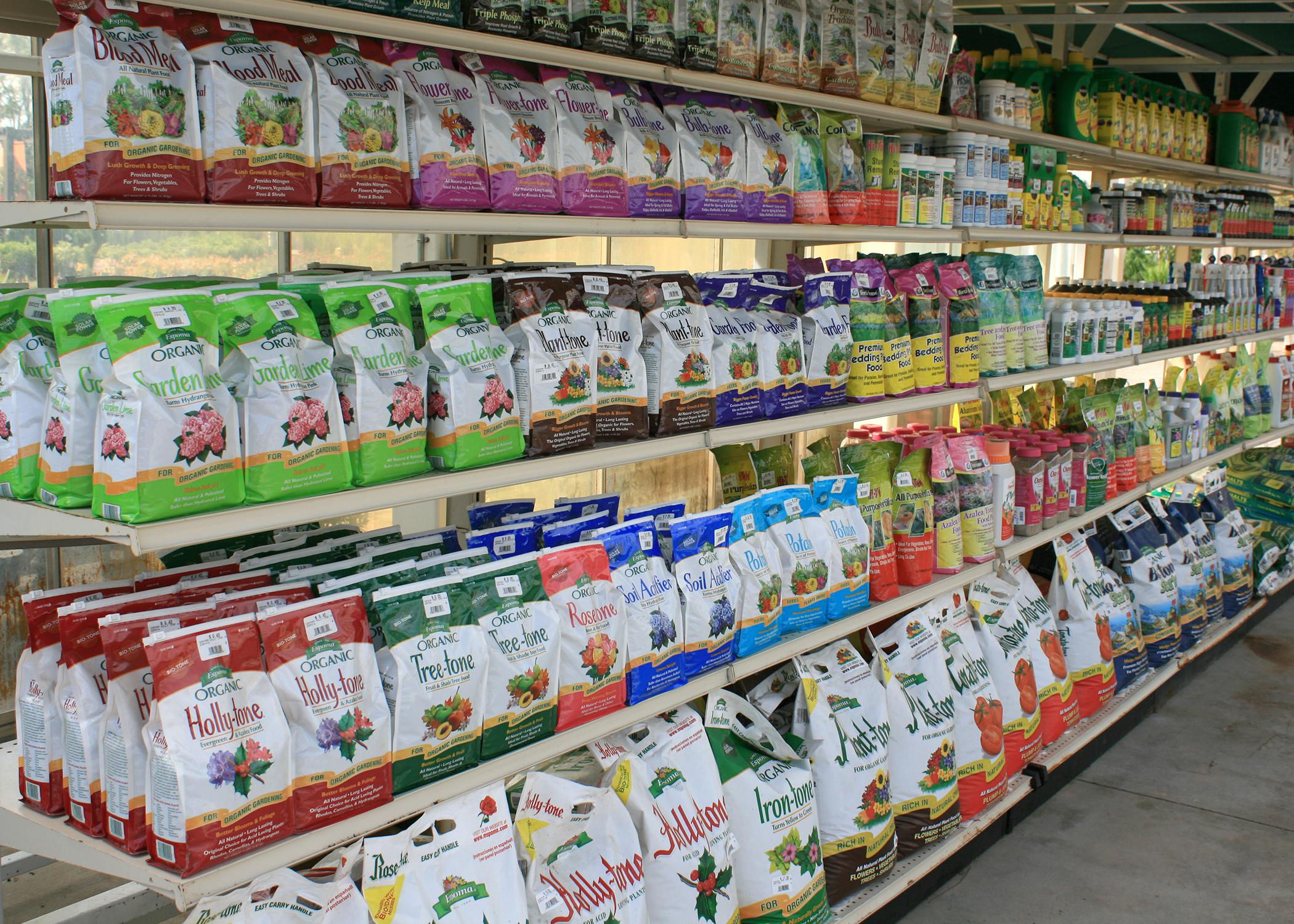 Rows of bagged items line the shelves in a store.