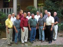 Agricultural administrators from Louisiana State University, Mississippi State University and the University of Arkansas met in Vicksburg to plan cooperative programs in support of agricultural enterprises. In attendance were, front row (left to right) Paul Coreil, LSU AgCenter, Cooperative Extension Service; Wes Burger, MSU Agricultural and Forestry Experiment Station; Nathan McKinney, University of Arkansas; Dwight Landreneau, LSU AgCenter, Cooperative Extension Service; John Russin; LSU AgCenter, Louisia