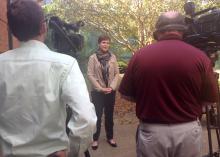 Krysta Harden, deputy secretary for the U.S. Department of Agriculture, fields questions from media representatives about programs available in the new farm bill after her meeting with farmers and others at the Tunica (Mississippi) Museum on Sept. 29, 2014. (Photo by MSU Ag Communications/ Ellen Graves)