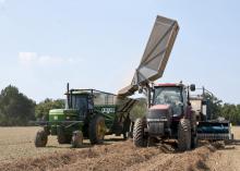 Freshly harvested peanuts are unloaded from a peanut combine on a farm in the Lackey Community near Aberdeen. (Photo by Scott Corey)