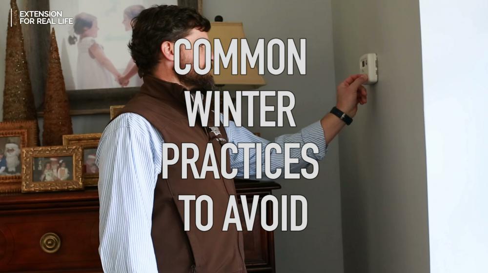 Common Winter Practices to Avoid superimposed over man adjusting thermostat