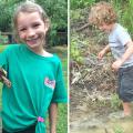 Children do not have to leave the city limits; they can explore nature in their own backyards. Eastern box turtles (left), which are native to Mississippi, are land dwellers and do not even need ponds to find friends who want to play. Getting dirty is half the fun for children exploring and playing in the great outdoors (right). Rain may drive families inside for a time, but they provide some great water features after the thunder and lightning have passed. (Photos by MSU Extension Service/Evan O’Donnell)